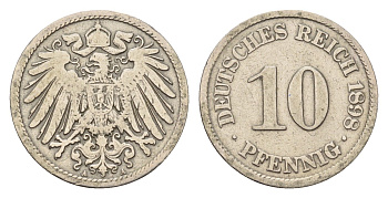 Германия 10 пфеннигов 1898 A, Вильгельм II (1888-1918) KM 12, J. 13 медно-никель 4636-752