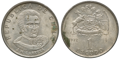 Чили 1 эскудо 1972 Хосе Мигель Каррера KM 197 медно-никель 4118-254