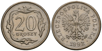 Польша 20 грошей 1992 Y 280 медно-никель 4164-967