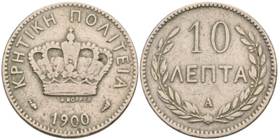 Остров Крит 10 лепта 1900 А KM 4.1 медно-никель 4567-436