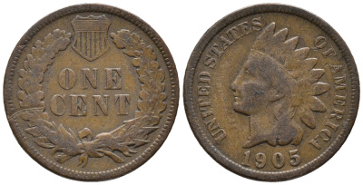 США 1 ЦЕНТ 1905 ГОЛОВА ИНДЕЙЦА KM 90а бронза 66-167