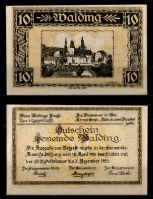 Австрия, Вальдинг 10 геллеров 1920 Jaksc/Pick JPR1132a-10 бумага UNC (пресс) 2193-9-2-1