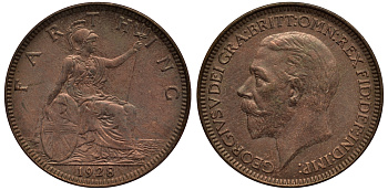 Великобритания 1 фартинг 1928 Георг V (1910-1936) KM 825, Spink 4061 бронза UNC 4114-742