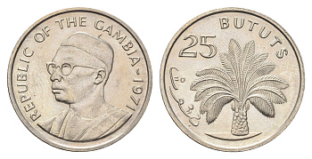 Гамбия 25 бутутов 1971 год-тип KM 11 медно-никель UNC 4666-453