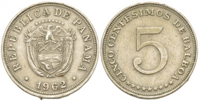 Панама 5 сентесимо 1962 KM 23.2 медно-никель 4541-212