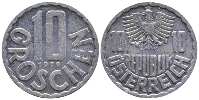 Австрия 10 грошей 1979 KM 2878 алюминий 26-1157
