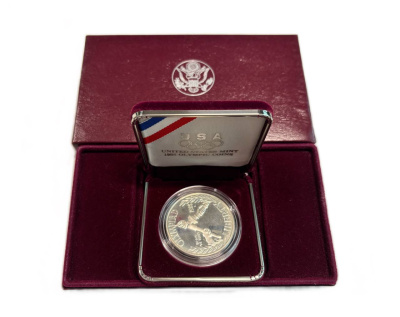США 1 доллар 1988 S, XXIV летние Олимпийские Игры, Сеул 1988 KM 222 серебро PROOF 1-5-3-09
