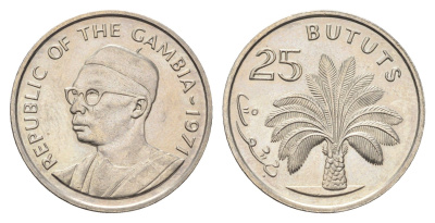 Гамбия 25 бутутов 1971 год-тип KM 11 медно-никель UNC 4666-453