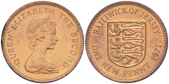 Джерси 1 новый пенни 1971 Елизавета II (1952-2022), герб KM 30 бронза 4519-711