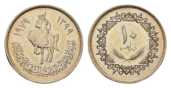 Ливия 10 дирхамов 1979 год-тип KM 20 сталь плакированная никелем UNC 4679-452