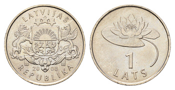 Латвия 1 лат 2008 Лилия KM 92 медно-никель UNC 4679-344