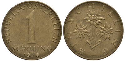 АВСТРИЯ 1 ШИЛЛИНГ 1976 KM 2886 алюминиевая бронза 4182-325
