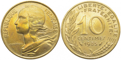 Франция 10 сантимов 1985 тип Марианна KM 929, LE FRANC 144.25 медь алюминий никель 112-1022