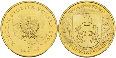 Польша 2 злотых 2004 MW, серия польские воеводства, Подкарпатское воеводство KM 490 нордик 4589-513