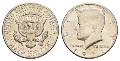 США 1/2 доллара (50 центов) 1971 D, Джон Кеннеди KM 202b медь плакированная медно-никелем aUNC 88-345