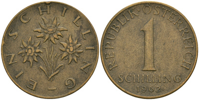 Австрия 1 шиллинг 1962 KM 2886 алюминиевая бронза 25-1112