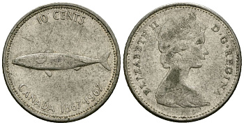 Канада 10 центов 1967 Елизавета II (1953-), рыба, 100 лет конфедерации (1867-1967) KM 67 серебро 4173-1133