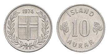 Исландия 10 эйре 1974 KM 10a алюминий UNC 4632-941