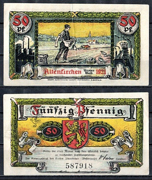 Альтенкирхен-им-Вестервальд (Пруссия, Рейн) 50 пфеннигов 1921 Mehl Grabowski 24.1a-3/3 бумага 7556-1-3-2