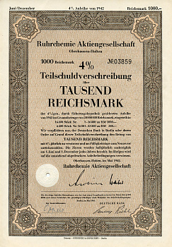 Германия 1000 рейхсмарок 1942 АО Рур-химия, Оберхаузен-Хольтен, 4 % облигация   бумага  8804-127-1
