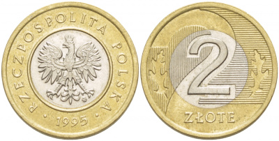 Польша 2 злотых 1995 MW KM 283 биметалл 4539-825