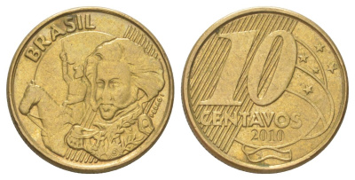 Бразилия 10 сентаво 2010 KM 649 сталь плакированная латунью 4627-963
