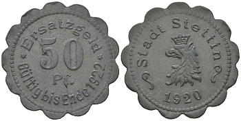 Штеттин (Пруссия, Померания) 50 пфеннингов 1920 Funck 522.6, Men18 30217.6 цинк 4586-842