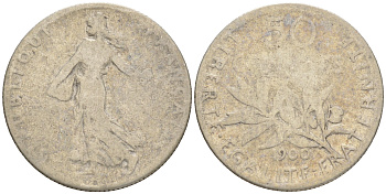 ФРАНЦИЯ 50 САНТИМОВ 1900 KM 854 серебро 192-329