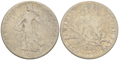 ФРАНЦИЯ 50 САНТИМОВ 1900 KM 854 серебро 192-329