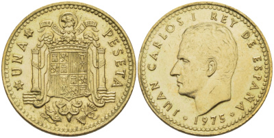 Испания 1 песета 1975 (79) Хуан Карлос I (1975-2014) KM 806 алюминиевая бронза 67-756