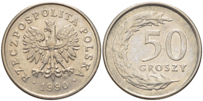 ПОЛЬША 50 ГРОШЕЙ 1990 MW KM 281 медно-никель 112-1254