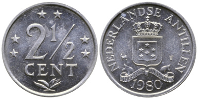 Нидерландские Антилы 2 1/2 цента 1980 Беатрикс (1980-2013) KM 9а алюминий UNC 4610-753