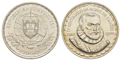 Португалия 1000 эскудо 1981 400 лет со дня смерти Луиса де Камоэнса KM 611 серебро BU 603-543