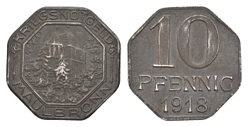 Маульбронн 10 пфеннигов 1918 Funck 325.2, Men05 16426.2, Men18 20605.2 железо 4636-764