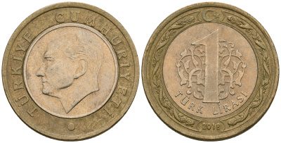 Турция 1 лира 2018 KM 1244 биметалл 4584-211