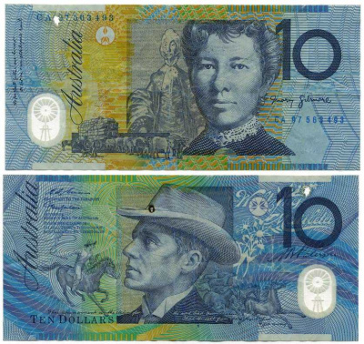 АВСТРАЛИЯ 10 ДОЛЛАРОВ 1997 ПОДПИСЬ MACFARLANE AND EVANS Pick 52b пластик 7375-28-4-1