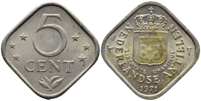Нидерландские Антилы 5 центов 1971 Юлиана (1948-1980) KM 13 медно-никель 4398-216