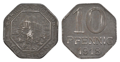 Маульбронн 10 пфеннигов 1918 Funck 325.2, Men05 16426.2, Men18 20605.2 железо 4636-764