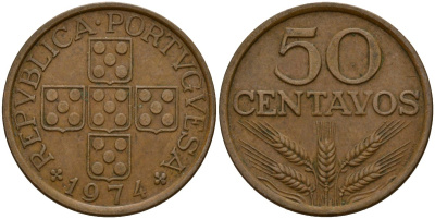 Португалия 50 сентаво 1974 KM 596 бронза 4156-532