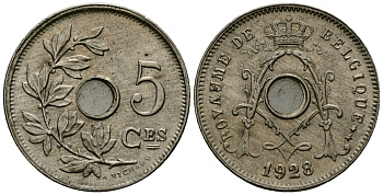 Бельгия 5 сантимов 1928 Belgique KM 66 медно-никель 4173-563