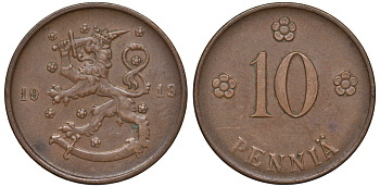 Финляндия 10 пенни 1919 KM 24 медь 45-1026