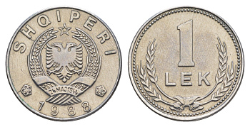 Албания 1 лек 1988 KM 74 алюминий UNC 4646-1042
