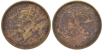 Британская Западная Африка 1 шиллинг 1943 Георг VI KM 23 никель латунь 25-1812