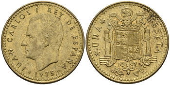 Испания 1 песета 1975 (78) Хуан Карлос I (1975-2014) KM 806 алюминиевая бронза 4604-243