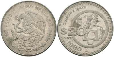 Мексика 20 песо 1980 культура майя KM 486 медно-никель 4558-1225