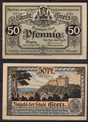 Германия, Грайц 50 пфеннигов 1921 DeNG 2 471.1a-2/4 бумага 7555-45-4-1