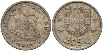 Португалия 2,5 эсукдо 1984 KM 590 медно-никель 4154-1043
