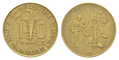 Западная Африка (BCEAO) 10 франков 1991 KM 10 медь алюминий никель 4612-755