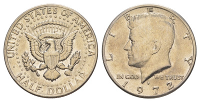 США 1/2 доллара (50 центов) 1972 D, Джон Кеннеди KM 202b медь плакированная медно-никелем aUNC 3855-242