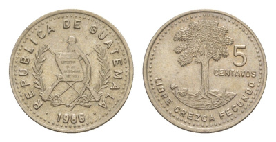 Гватемала 5 сентаво 1986 KM 276 медно-никель 4649-927